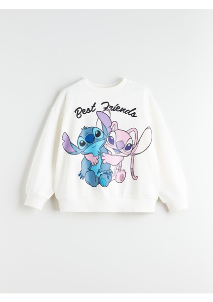 Yeni Sezon Bisiklet Yaka Stitch ve Angel Baskılı Kız Çocuk Sweatshirt