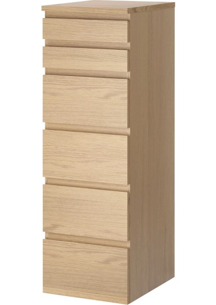 Malm 6 Çekmeceli Şifonyer Ağartılmış Meşe Kaplama 40 x 123 Cm Aynalı