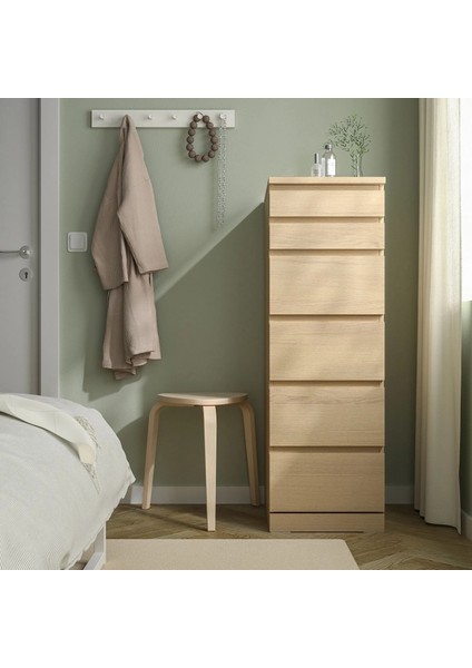 Malm 6 Çekmeceli Şifonyer Ağartılmış Meşe Kaplama 40 x 123 Cm Aynalı indirimleri