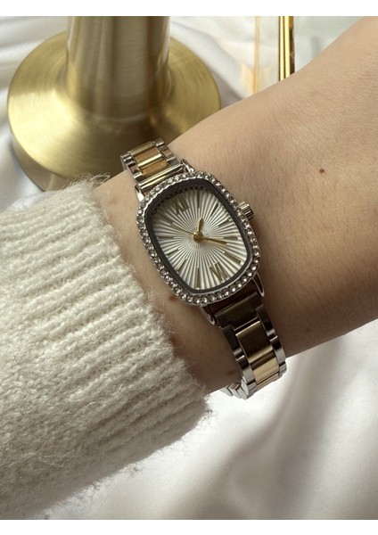 Çift Renk Zirkon Taşlı Saat