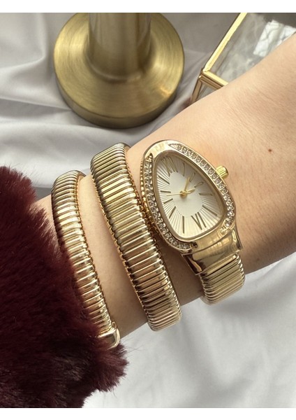 Gold Taşlı Yılan Model Saat fiyatları