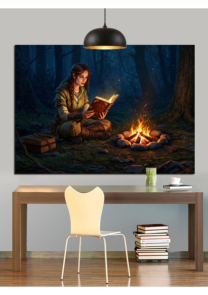 Kamp Ateşi Etrafında Oturan Dekoratif Kanvas - Mdf Ahşap Tablo