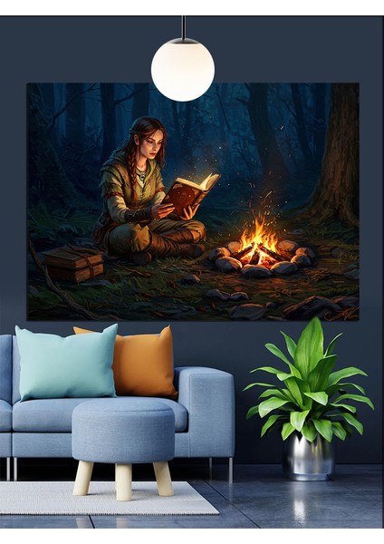 Kamp Ateşi Etrafında Oturan Dekoratif Kanvas - Mdf Ahşap Tablo fiyatları