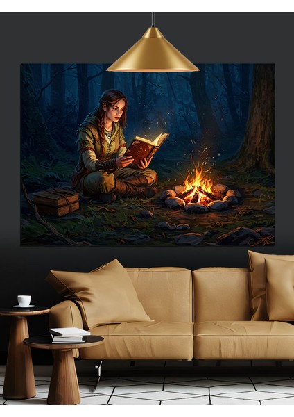 Kamp Ateşi Etrafında Oturan Dekoratif Kanvas - Mdf Ahşap Tablo modelleri