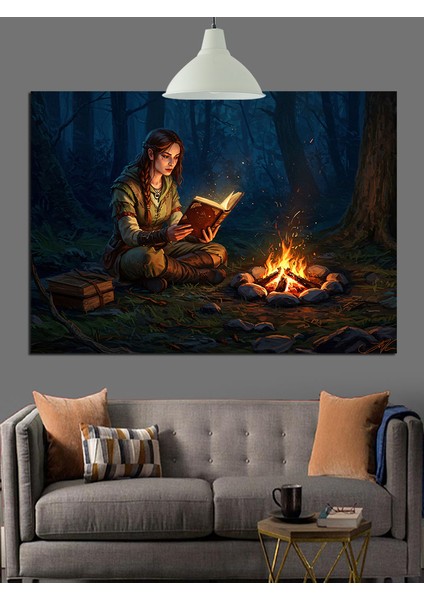 Kamp Ateşi Etrafında Oturan Dekoratif Kanvas - Mdf Ahşap Tablo indirimleri