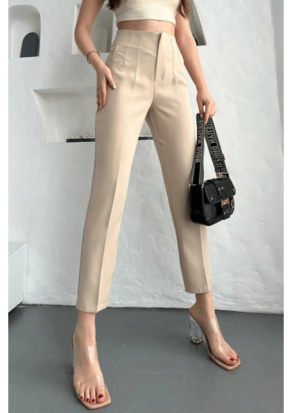 Kadın Yüksek Bel Pensli Zra Pantolon – Beyaz / Krem / Bej / Lacivert / Siyah | 36-46 Beden | Business & Ofis Kombin modelleri