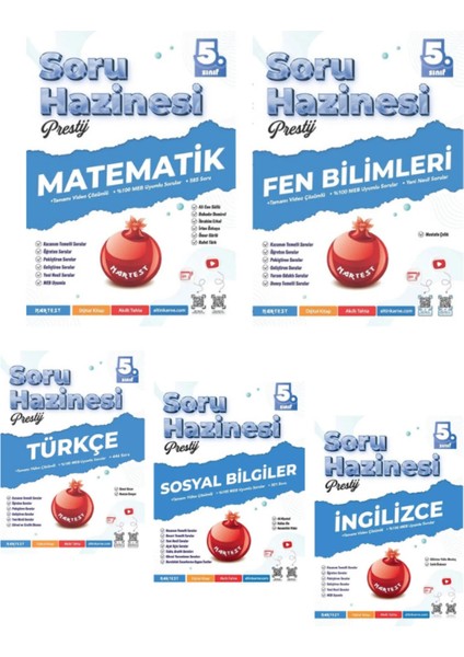 Nartest 5.sınıf Prestij Matematik,fen,türkçe,sosyal Bilgiler,ingilizce Soru Hazinesi
