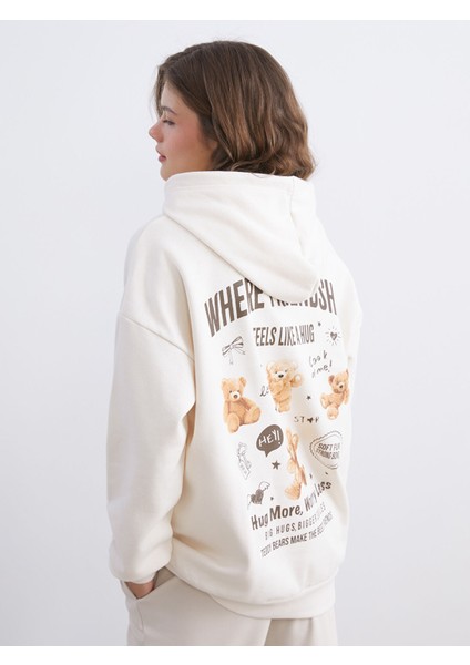 Yeni Sezon Baskılı Oversize Kadın Kalın Hoodie