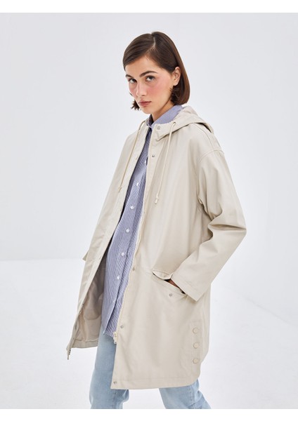 Yeni Sezon Kadın Kapüşonlu Düz Yağmurluk