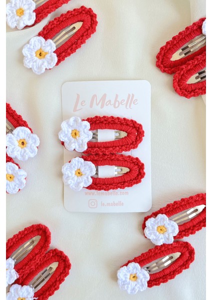 Kırmızı Örgü Çiçek 2'li Toka Set modelleri