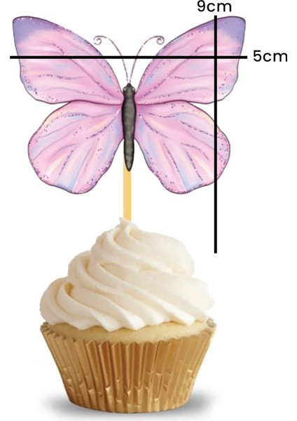 Çok Renkli Çiçek ve Kelebek Figürlü 10'lu Kürdan Pasta Süsü Set