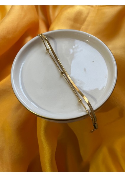 Çelik Bileklik Altın Renk Gold Renk Çift Zincirli Top Detaylı Kadın Bileklik Minimal Zarif Şık Takı Kadın Bileklik, Çift Zincirli Bileklik, Zarif Aksesuar, Modern Bileklik, Hediye Takı, Şık Bileklik fırsatları