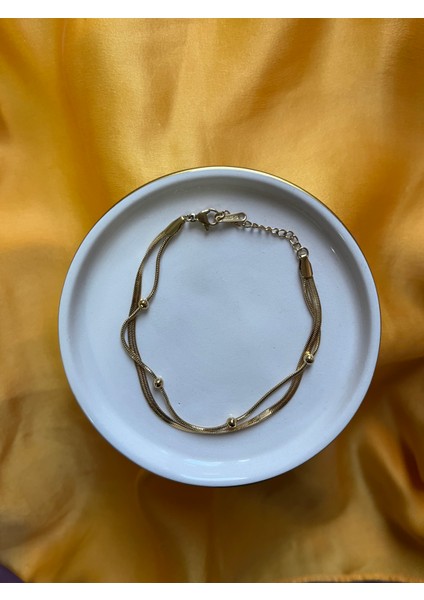 Çelik Bileklik Altın Renk Gold Renk Çift Zincirli Top Detaylı Kadın Bileklik Minimal Zarif Şık Takı Kadın Bileklik, Çift Zincirli Bileklik, Zarif Aksesuar, Modern Bileklik, Hediye Takı, Şık Bileklik indirimleri