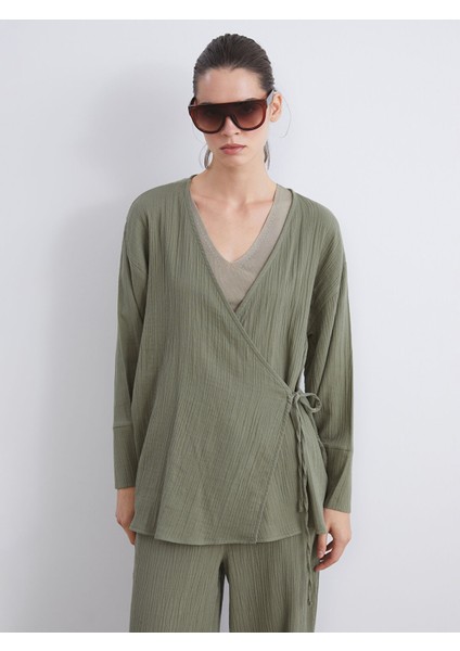 Yeni Sezon Kruvaze Yaka Dokulu Müslin Kadın Kimono