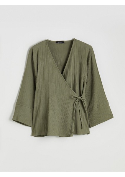 Yeni Sezon Kruvaze Yaka Dokulu Müslin Kadın Kimono indirimleri