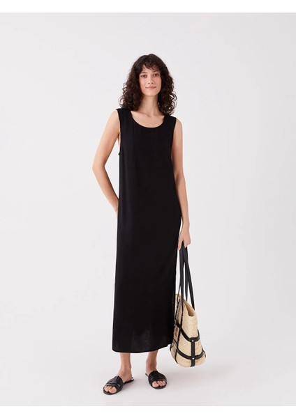 Lcw Vision U Yaka Düz Keten Karışımlı Elbise