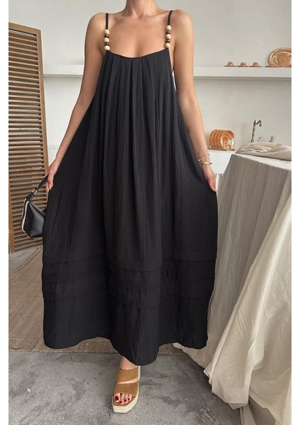 Siyah Askılı Müslin Elbise fırsatları