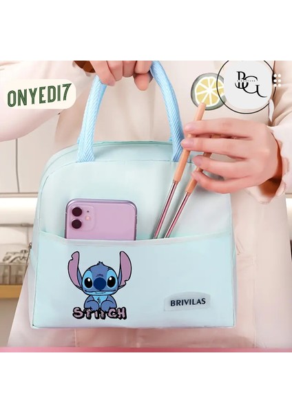 Su Geçirmez Termal Yemek Beslenme Çantası - Sıcak & Soğuk Koruma Sağlayan Izolasyonlu - Mavi Stitch