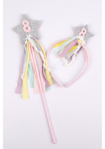 Pembe 8 Yaş Püsküllü Yıldız Kız Çocuk Parti Asa Taç Set indirimleri