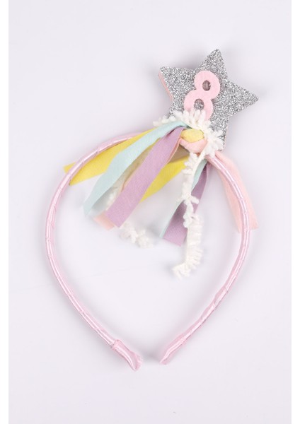 Pembe 8 Yaş Püsküllü Yıldız Kız Çocuk Parti Asa Taç Set