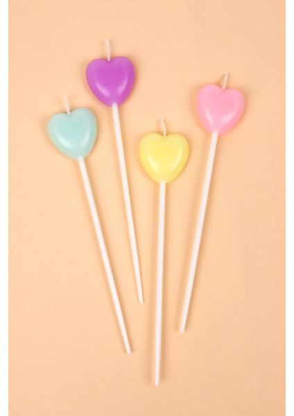 Çok Renkli 4'lü Kalp Mum