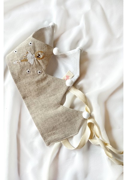 Bej Ponponlu Balerin Nakışlı Kız Çocuk Saç Bandı