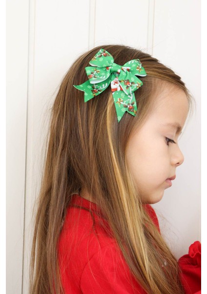 Yeşil Noel Baba Desenli 2'li Kız Çocuk Fiyonk Klips Toka indirimleri