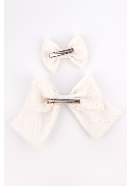 Beyaz Fisto Fiyonk Anne Kız Toka Set