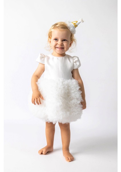 Beyaz Kısa Kollu Tütülü Bebek Prenses Elbise - Lina modelleri