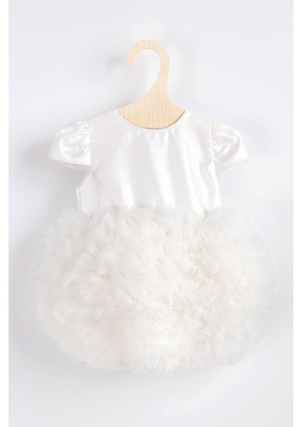 Beyaz Kısa Kollu Tütülü Bebek Prenses Elbise - Lina