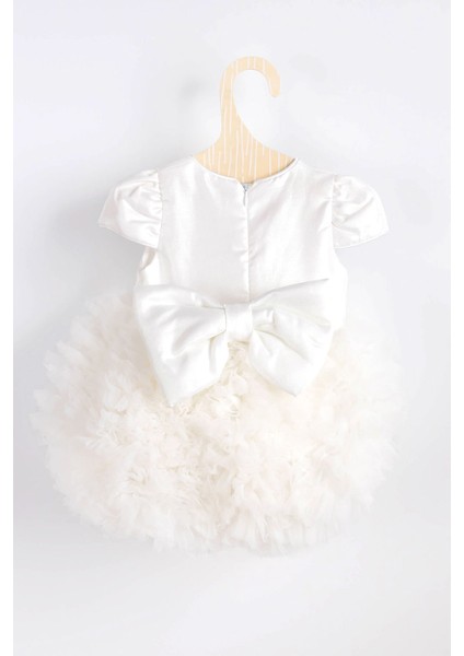 Beyaz Kısa Kollu Tütülü Bebek Prenses Elbise - Lina