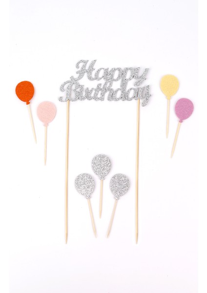 Gümüş Happy Birthday Balon Pasta Süsü