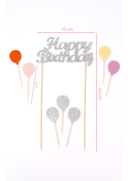 Gümüş Happy Birthday Balon Pasta Süsü