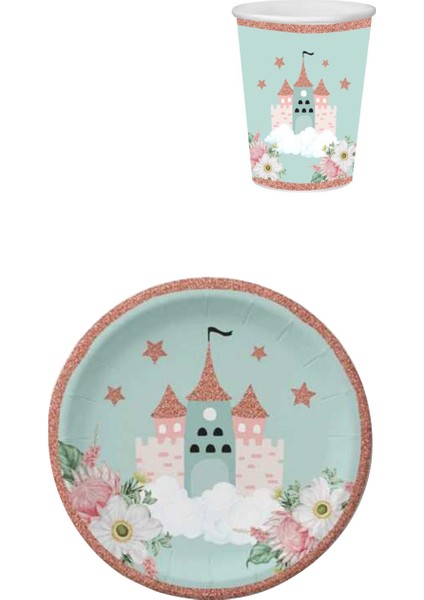 Mint Şato Baskılı 8'li Tabak Bardak Set modelleri