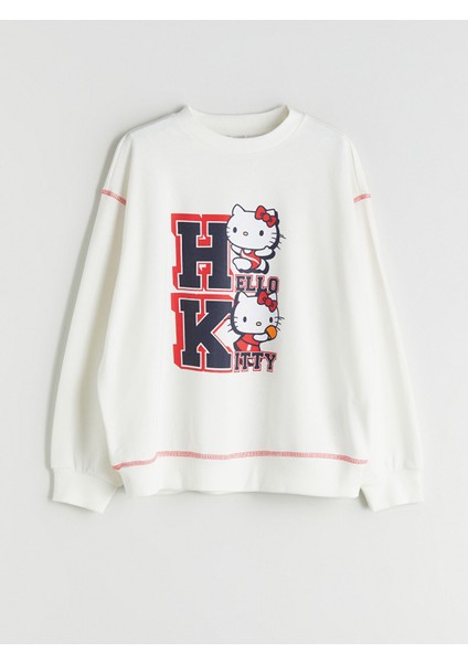 Yeni Sezon Bisiklet Yaka Hello Kitty Baskılı Kız Çocuk Sweatshirt modelleri