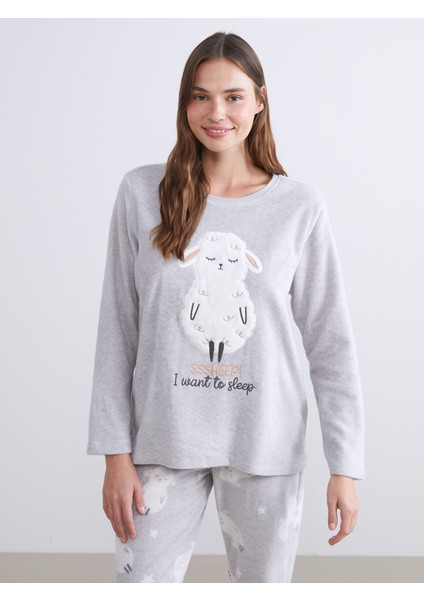 Yeni Sezon Bisiklet Yaka Nakışlı Polar Kadın Pijama Takımı fiyatları