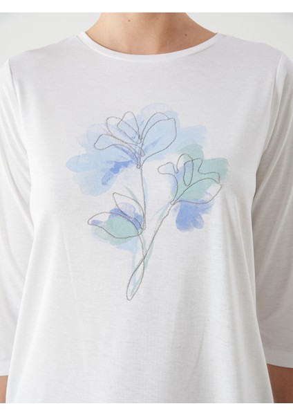 Yeni Sezon Bisiklet Yaka Baskılı Kadın Tişört modelleri