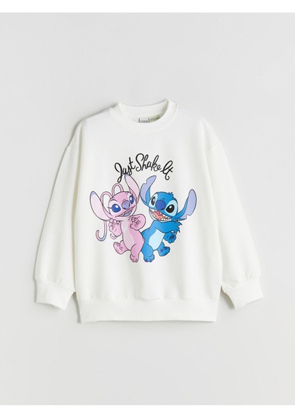 Yeni Sezon Bisiklet Yaka Stitch ve Angel Baskılı Kız Çocuk Sweatshirt
