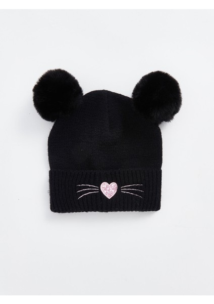 Yeni Sezon Nakışlı Pelüş Ponponlu Kız Çocuk Bere