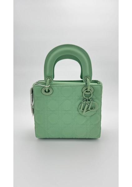 Yeşil Kare Aksesuar Detaylı El Çantası Orijinal Levidor Premium