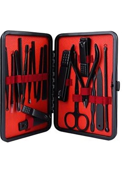 Siyah Deri Çantalı 17 Parça Manikür Seti Paslanmaz Çelik Aletlerle Taşınabilir fiyatları