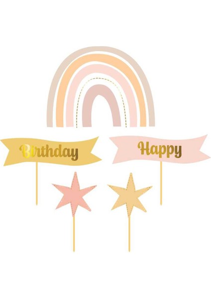 Çok Renkli Gökkuşağı Yıldız Happy Birthday Kürdan Set indirimleri