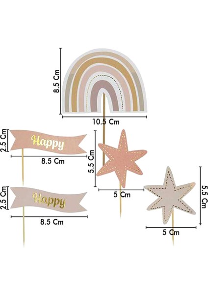 Çok Renkli Gökkuşağı Yıldız Happy Birthday Kürdan Set