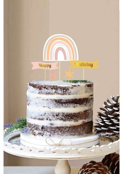 Çok Renkli Gökkuşağı Yıldız Happy Birthday Kürdan Set