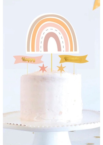 Çok Renkli Gökkuşağı Yıldız Happy Birthday Kürdan Set