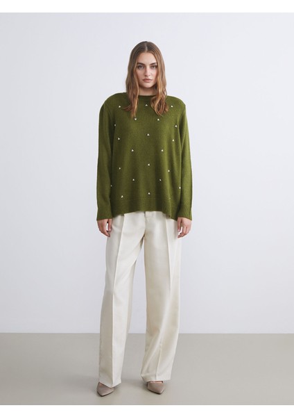 Yeni Sezon Bisiklet Yaka Boncuk Işlemeli Kadın Triko Kazak fiyatları