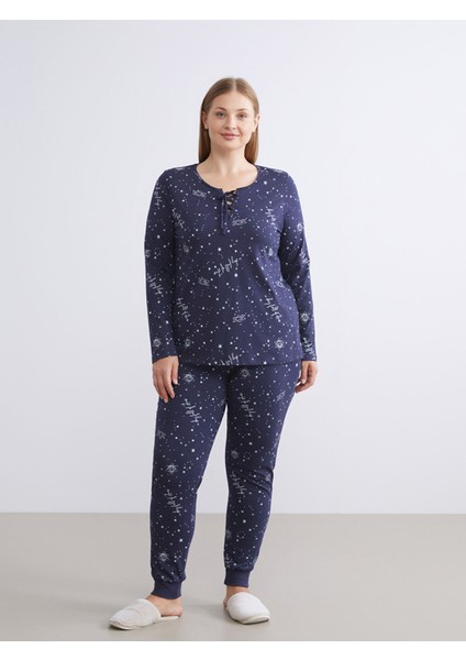 Yeni Sezon Bağlamalı Yaka Baskılı Kadın Pijama Takımı fiyatları