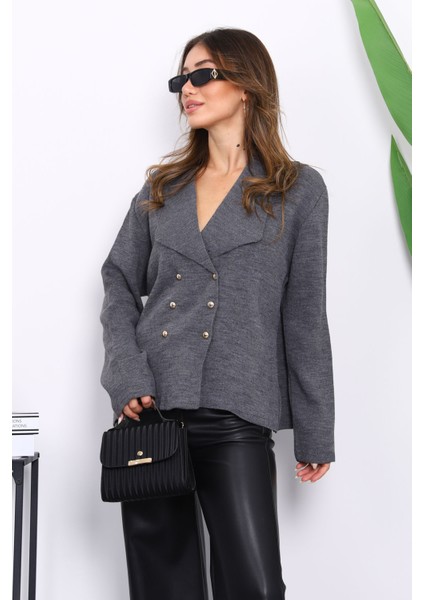 Antrasit Kruvaze Yaka Düğmeli Triko Hırka fırsatları