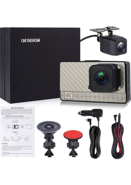 Wıfı 4K Araba Kamera Kayıt Cihazı Gece Görüş Çift Lens App Kamera Araç Güvenlik Sürüş Video Kaydedici