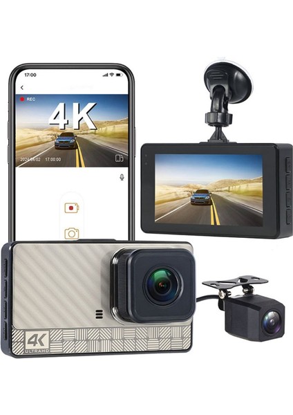 Wıfı 4K Araba Kamera Kayıt Cihazı Gece Görüş Çift Lens App Kamera Araç Güvenlik Sürüş Video Kaydedici fiyatları